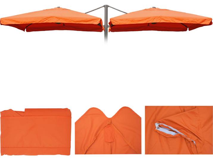 Sonnenschirmbezug T44, 8 Streben 3x3m Polyester, Ersatz-Bezug für Doppel-Ampelschirm T44 terracotta mit Flap