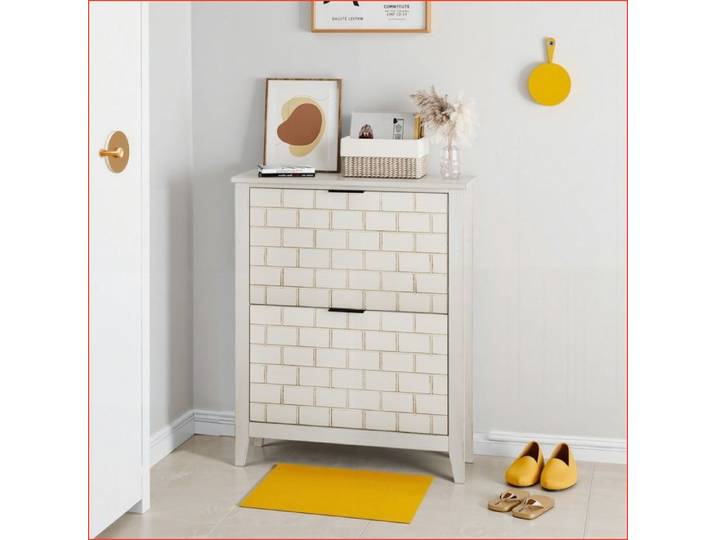 Armoire à chaussures - Vintage Mid-Century 80 cm - 2 tiroirs rabattables - Blanc Retro