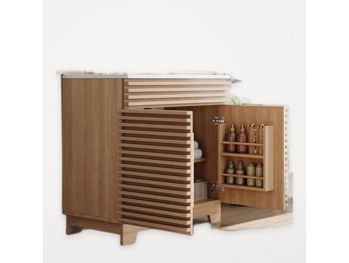 Meuble étagère Armoire double équipé de charnières soft-close 91x46x80cm Lavabo de salle de bains indépendant Naturel