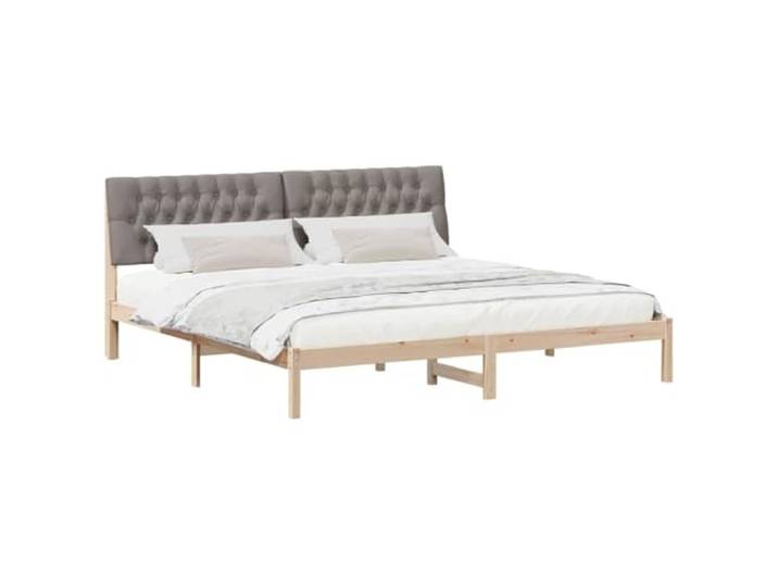 KTHLBRH Doppelbett 200x200 in aus massivem Kiefernholz Mit gepolstertem grauem Kopfteil und Lattenrost, modernes Design, einfach zu montieren