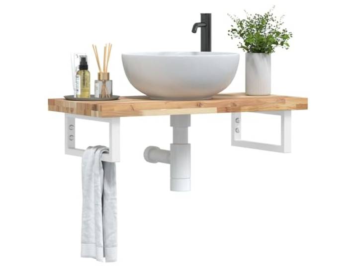WXGTBKPR Waschbeckenregal Wandmontage 80x40 cm aus Akazienholz und Stahl, Ablage für Badezimmer, Schweberegal