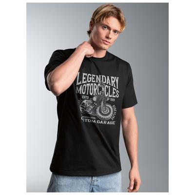 T-Shirt TRIGEMA "TRIGEMA T-Shirt mit Motorrad Print Legendary", Herren, Gr. XXL, schwarz, Single Jersey, 100% Baumwolle, Basic, Rundhals, Shirts T-Shirt