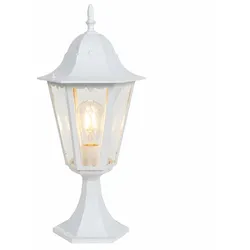 Außen Steh Lampe weiß Garten Weg Laterne ALU Balkon Sockel Leuchte im Set inkl. LED Leuchtmittel
