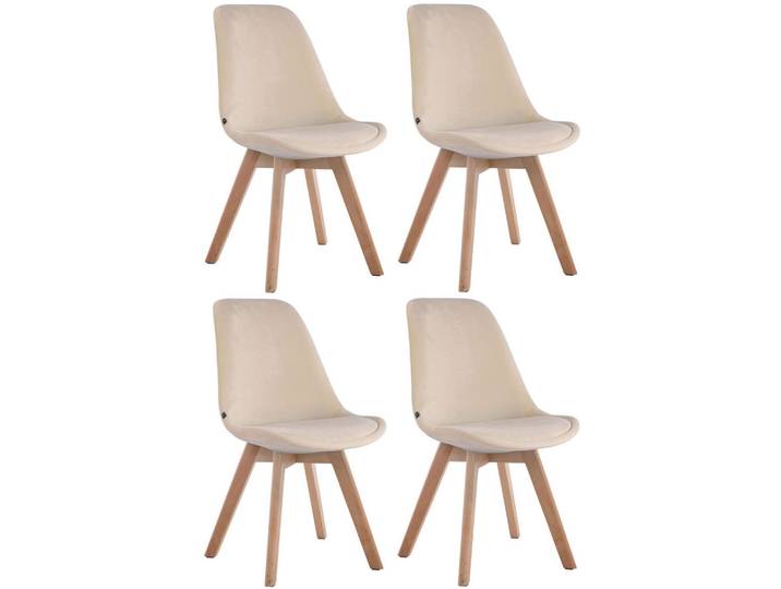 CLP Stuhl 4er Set Samt Creme, Holz, 48x84x55 cm, Esszimmer, Stühle
