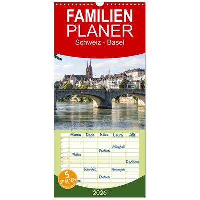 Familienplaner 2026 - Schweiz - Basel mit 5 Spalten (Wandkalender, 21 x 45 cm) CALVENDO