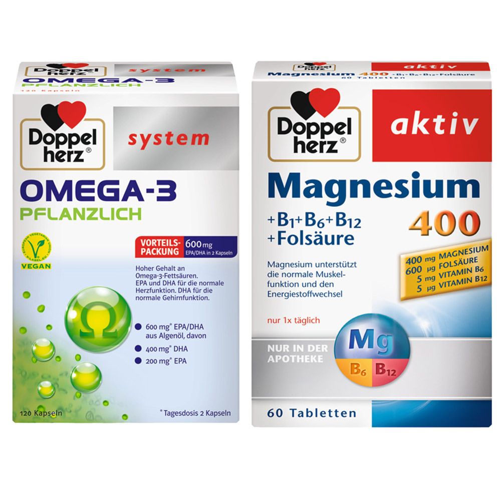 Doppelherz Omega-3 system pflanzlich + aktiv Magnesium 400 1 St Set