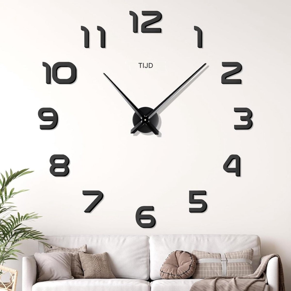 SSTRWGOOD 3D-muurstickerklok met spiegeleffect, zwart, diameter: 90 cm
