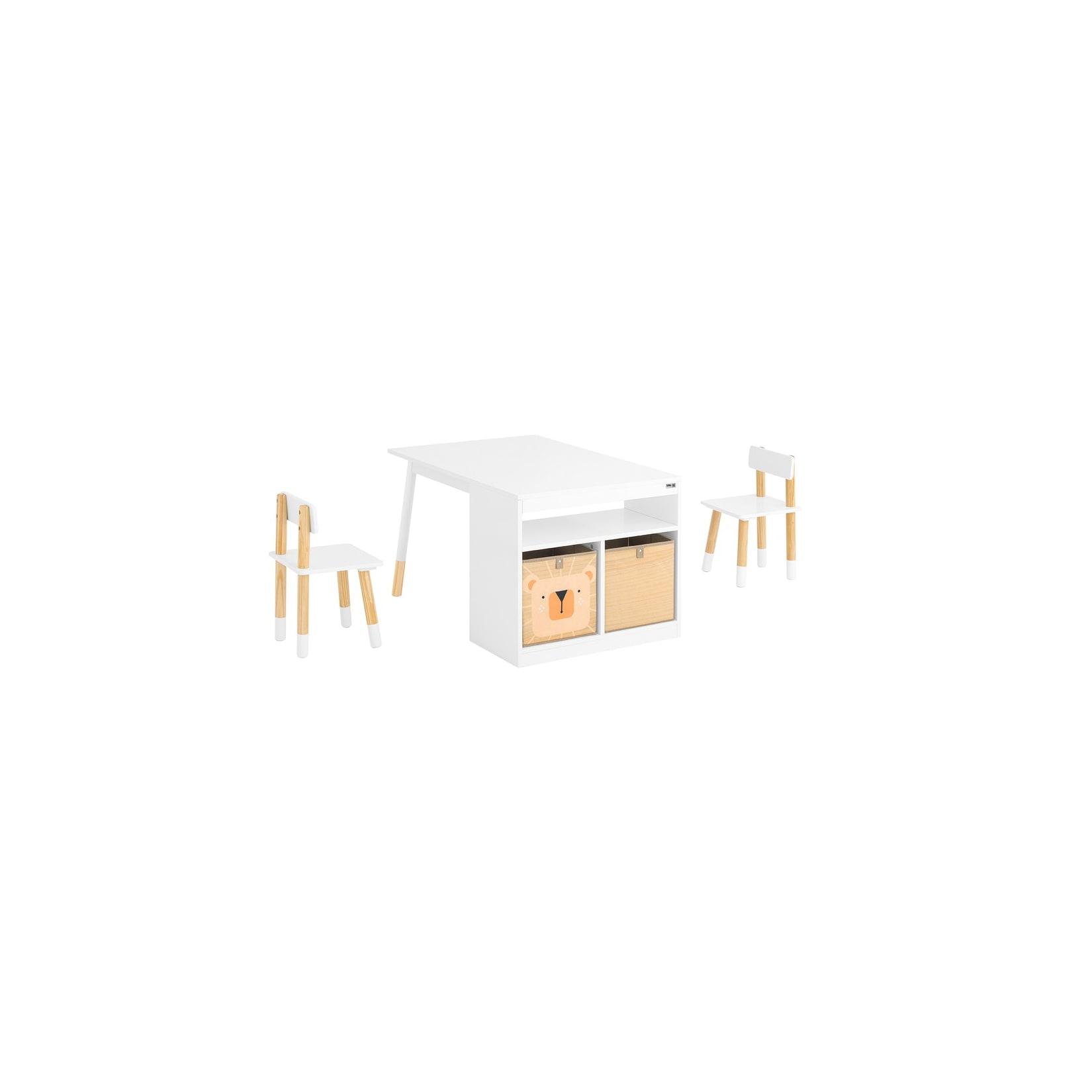 SoBuy Kindertisch mit 2 Stühlen und 1 Ablagebrett Weiß 90x60x53cm Nordisch
