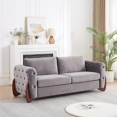 Loedds 84-Inch Velvet Sofa with Tufted Detail & Wood Legs & Wood Frame
