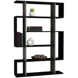 Dmora Bücherregal Daba, Büroregal, Mobiler Buchhalter, Bücherbrett, 110x26h161 cm, Anthrazit und Beige
