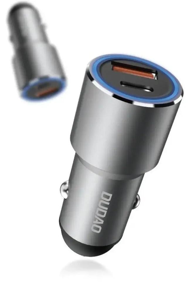 Dudao Autolader USB / USB-C met Power Delivery, Quick Charge 22,5W, grijs