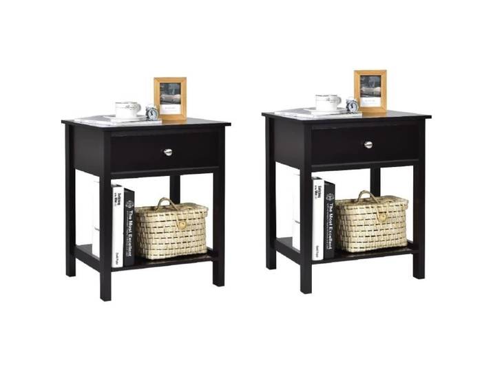 COSTWAY Lot de 2 Table de Chevet à 2 Niveaux Style Moderne Simple 48 x 40 x 58 CM Noir