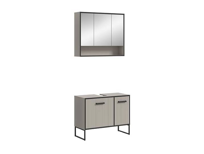 xonox.home Badezimmer Bagno 2tlg. Kombination Badmöbel Set kleine Bäder Komplettprogramm Bademöbel-Set in Kaschmir beige Nb. Absetzung schwarz Nb.