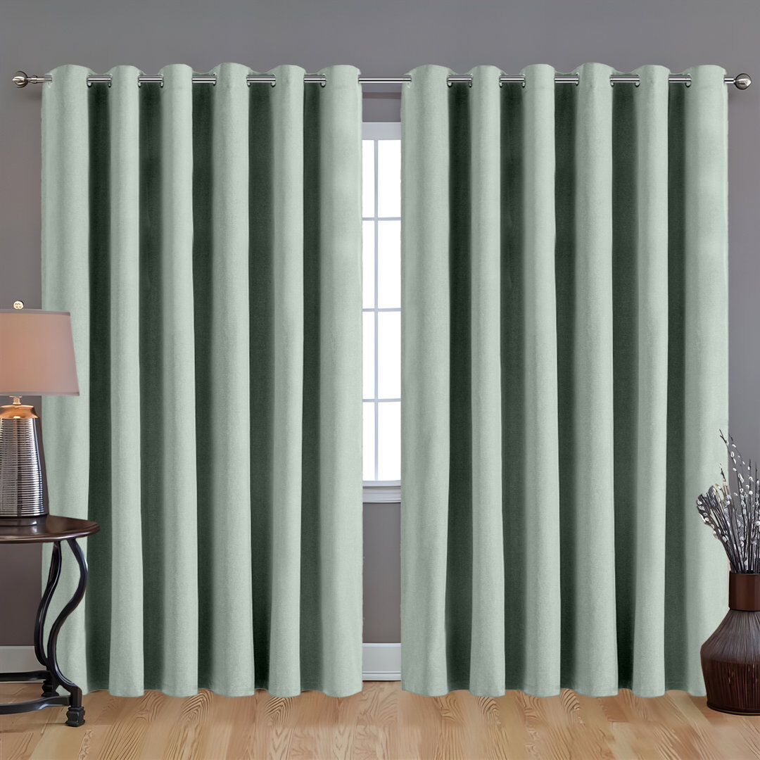 17 Stories Linen 100% Blackout Eyelet Ring Top Readymade Curtain for Window & Doors 2 Panel Sage Green 228cm Width x 228cm Drop