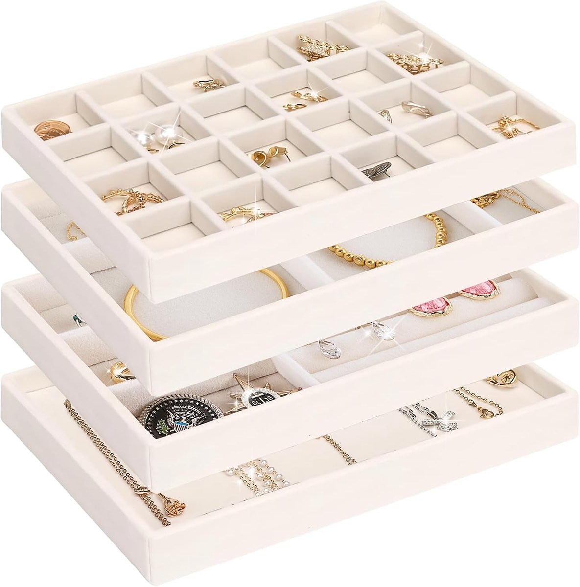 Set van 4 fluwelen sieradenlades voor organisatie