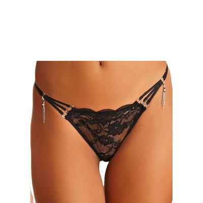 String LASCANA, Damen, Gr. 36/38, schwarz, Microtouch, Obermaterial: 88% Polyamid, 12% Elasthan, figurbetont, Unterhosen String, mit extravaganten Glitzeraccessoires