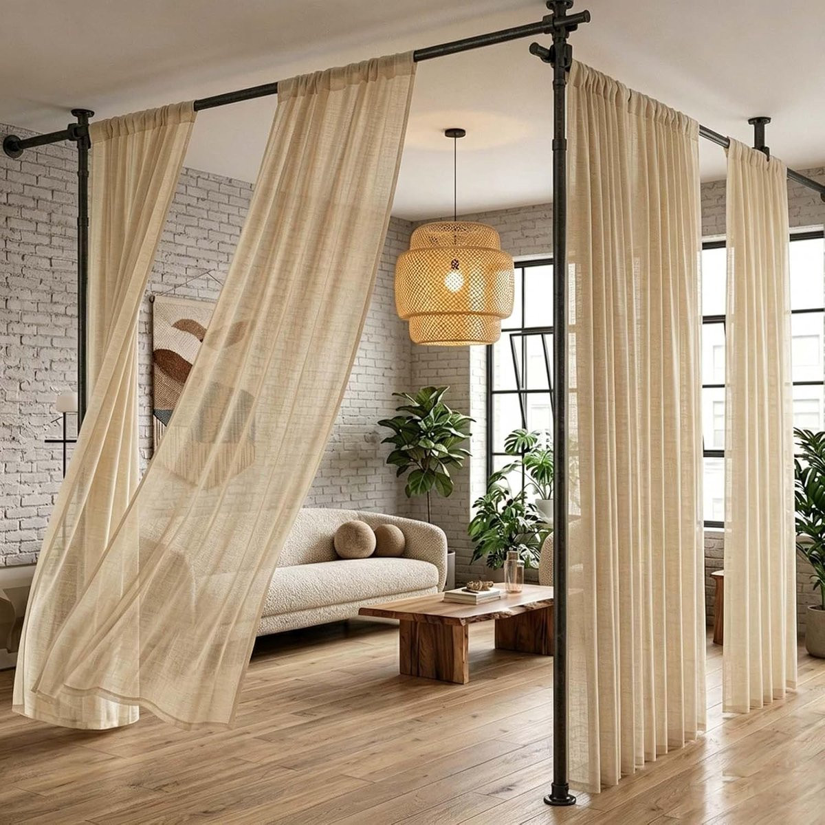 Verstelbaar Room Divider Schermframe voor Privacy in de Woonkamer, 280 x 317 cm
