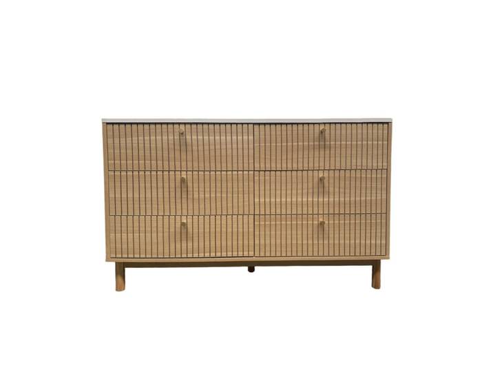 Buffet 6 tiroirs aspect bois rainuré et blanc 120cm