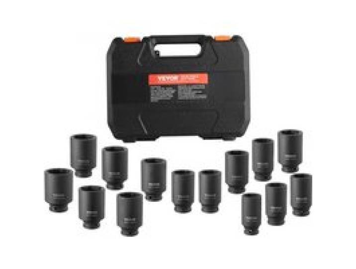 VEVOR Jeu de Douilles à Chocs Profondes pour Écrous d’Essieu 14PCs, Coffret de Douilles pour Écrous à Entraînement de 1/2 po 12,7 mm, Métriques, 6 et 12 Pans, Outil de Montage et Démontage Réparation