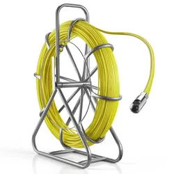 VEVOR Fiberglas Kabel Rad 152 m Ø6,3mm Glasfaserstab, Fischband mit Ständer, Kabeleinziehhilfe mit Markierungen, Kabeleinfädler, Kabelzieher für Wände & Elektroinstallationsrohre, Nichtleitend