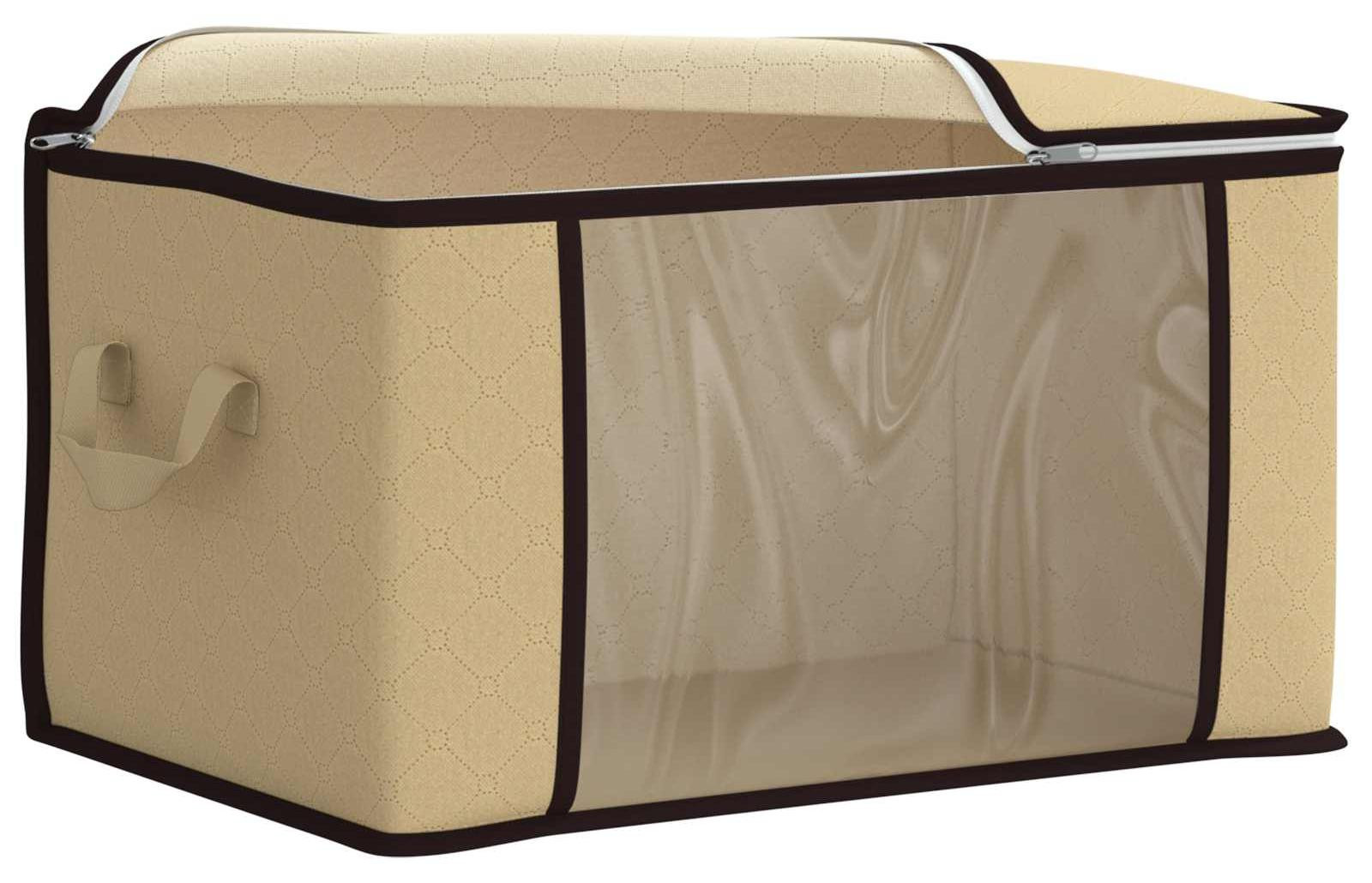 vidaXL Opbergbox met transparant zijpaneel, crème, textiel, inklapbaar