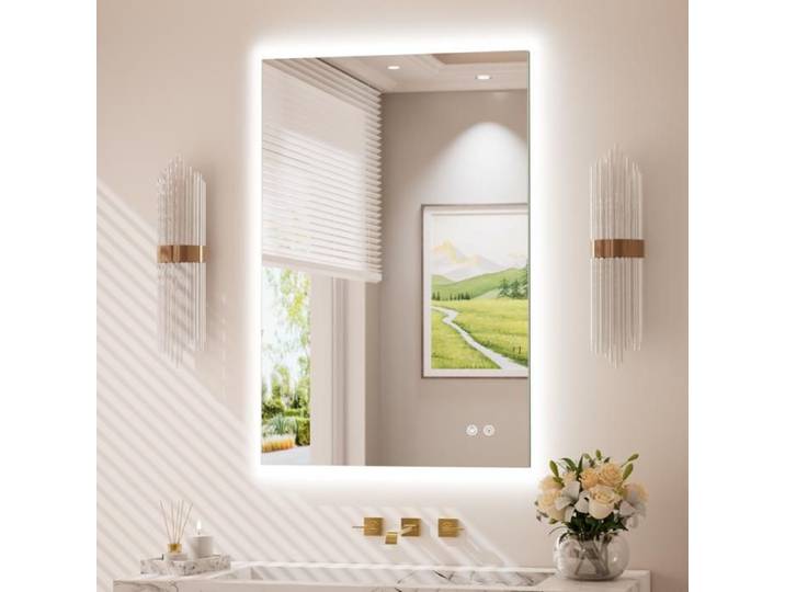 Keonjinn Miroir salle de bain led 60x90cm miroir lumineux rectangulaire antibuée IP44 3 couleurs horizontal/vertical mural