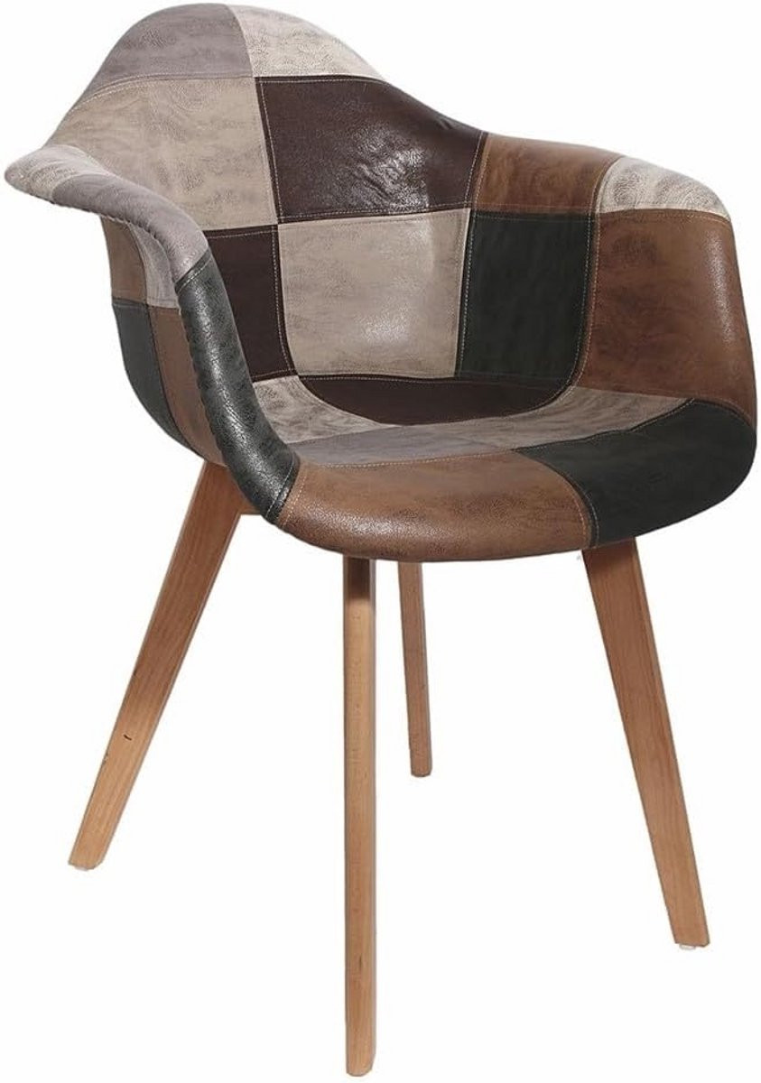 Scandinavische Stoel met Patchwork Stof in Grijs