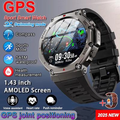 Inspired Finds T Rex 3 Ultra GPS Smartwatch 5ATM Waterproof Military Sports Watch With Dual Band GNSS & Compass (2025 Edition) black Red Silicone 2