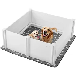 VEVOR Wurfkiste für Hunde, 122x122x46cm, Welpenlaufstall aus Kunststoff-PVC mit höhenverstellbarer Tür & waschbarer Pipi-Unterlage, verformungssicherer Welpenkiste für große Hunde, Milchweiß