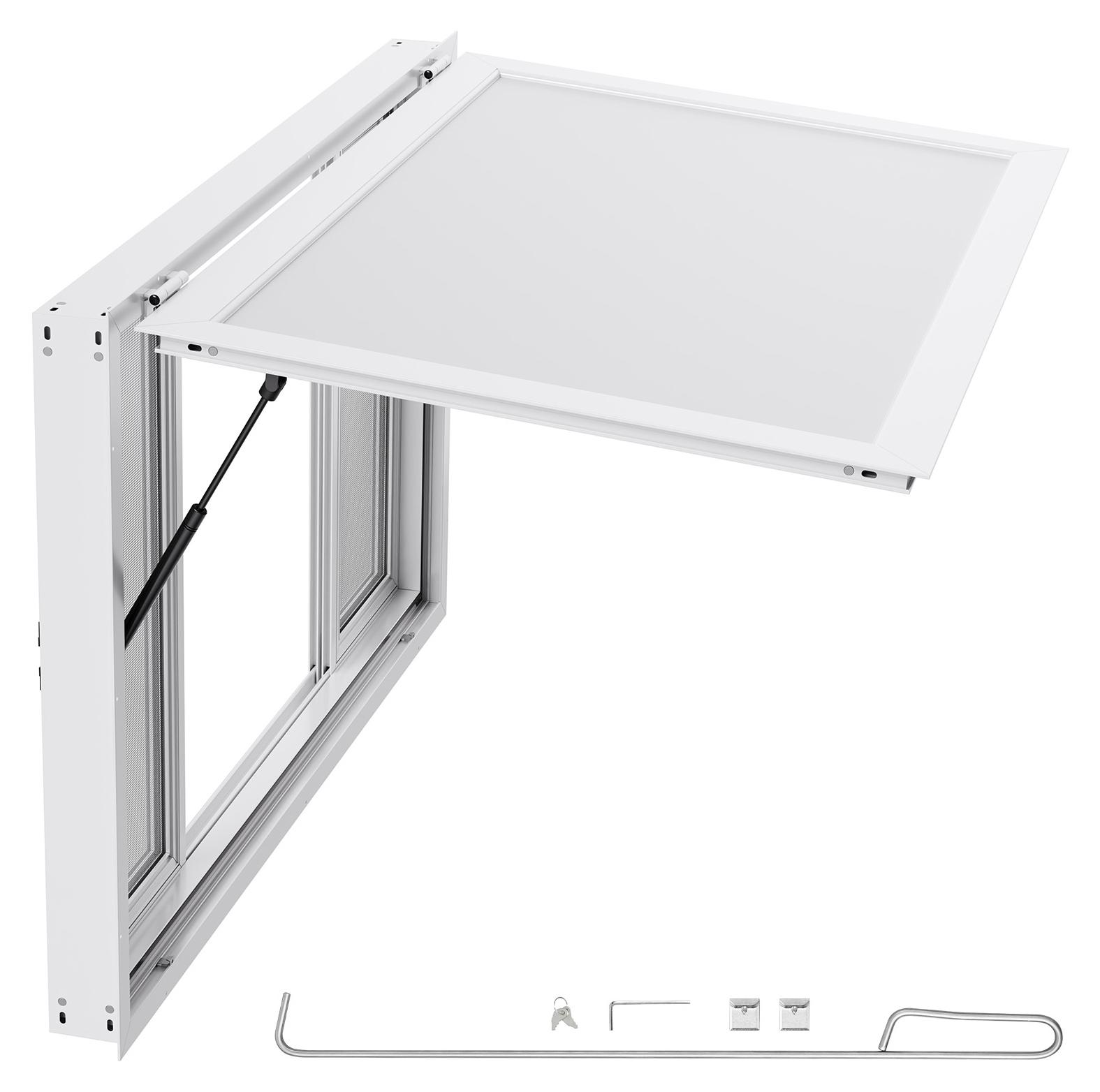 Imbissfenster (1346 x 838 mm Einbaumaß) schwenkbar, Imbissanhänger-Servierfenster mit 85°-Öffnungswinkel & 4 Schiebefenstern, Konzessionsfenster für Konzessionsstände Imbisswagen