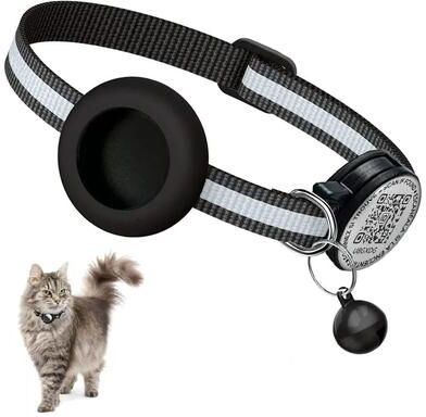 Uplift Essentials Reflective Cat Collar With QR Name Tag And AirTag Holder black