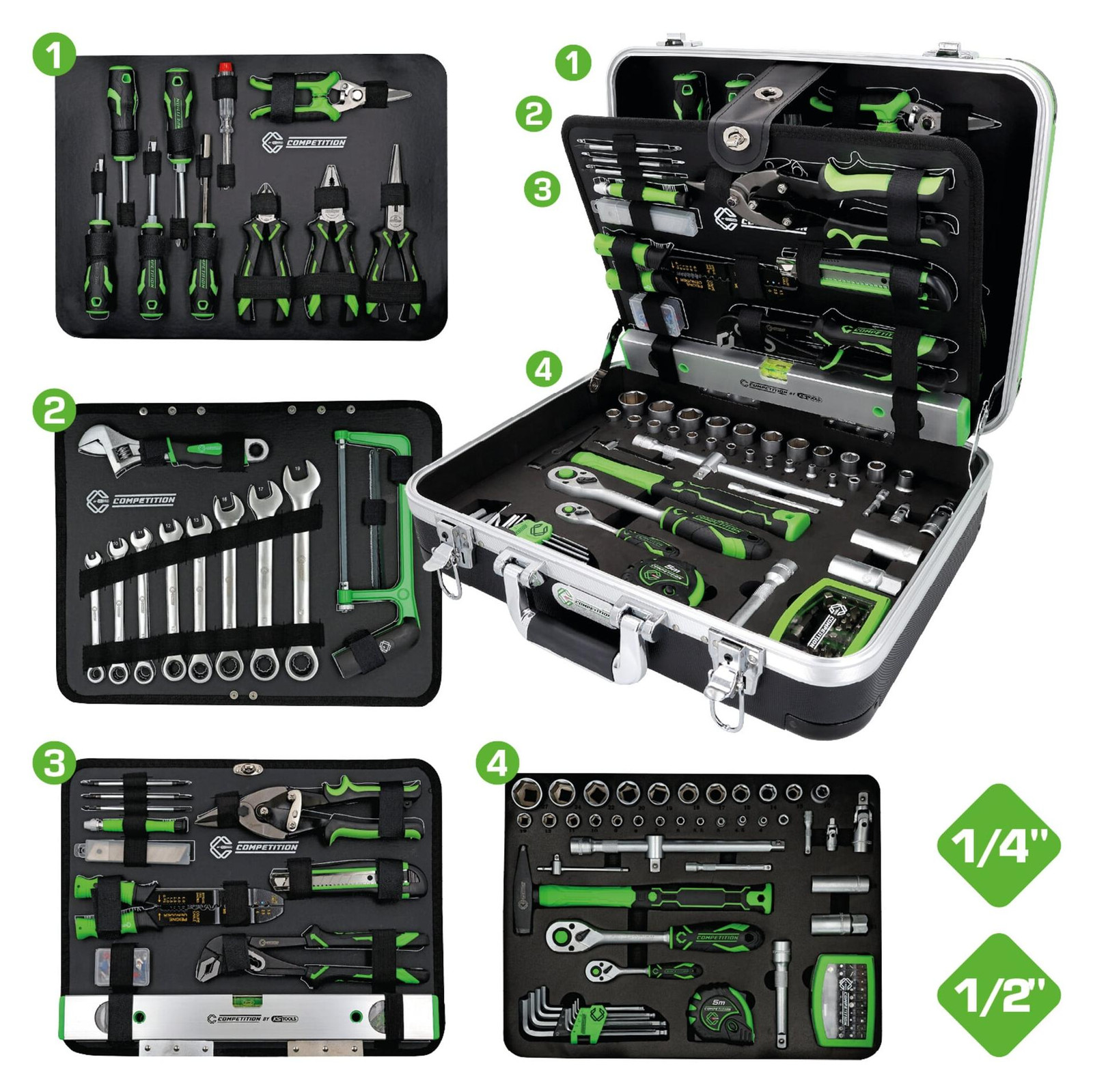 KS Tools Universele gereedschapset, 1/4" en 1/2", 145-delig