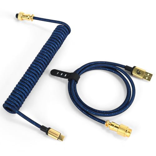 MAMBASNAKE C03 Opgerolde USB-C Kabel voor 8KHz Gaming Toetsenborden - Donkerblauw/Paars