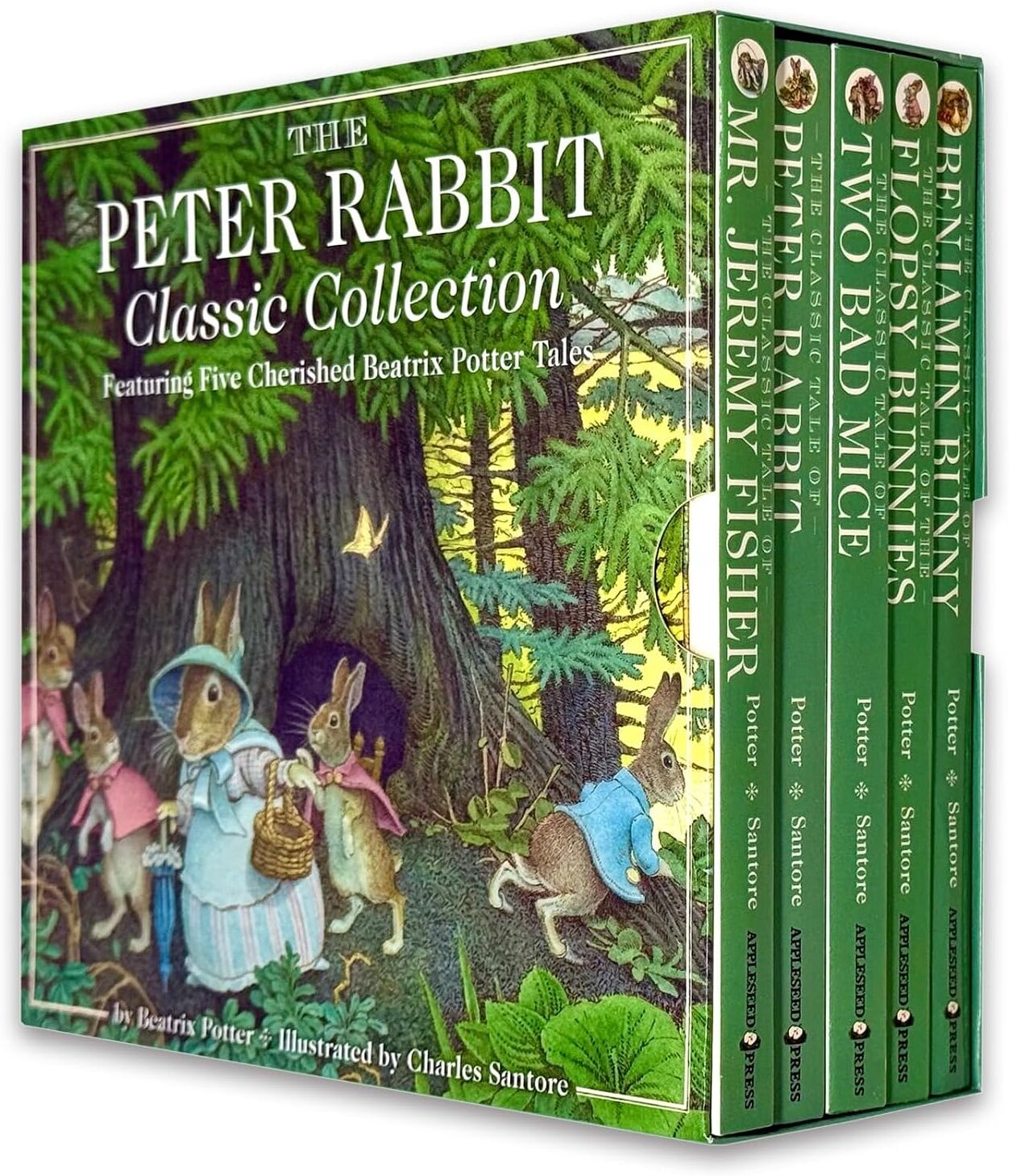 Applesauce Press Peter Rabbit Classic Collection 5 Books Box Set by Beatrix Potter, Illustrated by Charles Santore - Board Book - Ages 4-8 -  Gift Set