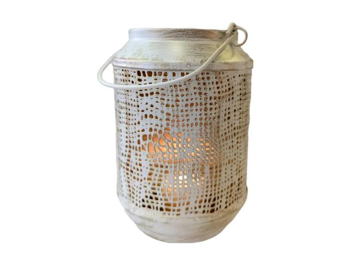 Windlicht CHALET Alpenglühen mit Henkel L 10 x 10 x 14 cm , weiss (weiß), H:14cm Ø:10cm, Metall, Kerzenhalter, Windlicht, Dekoratives Windlicht