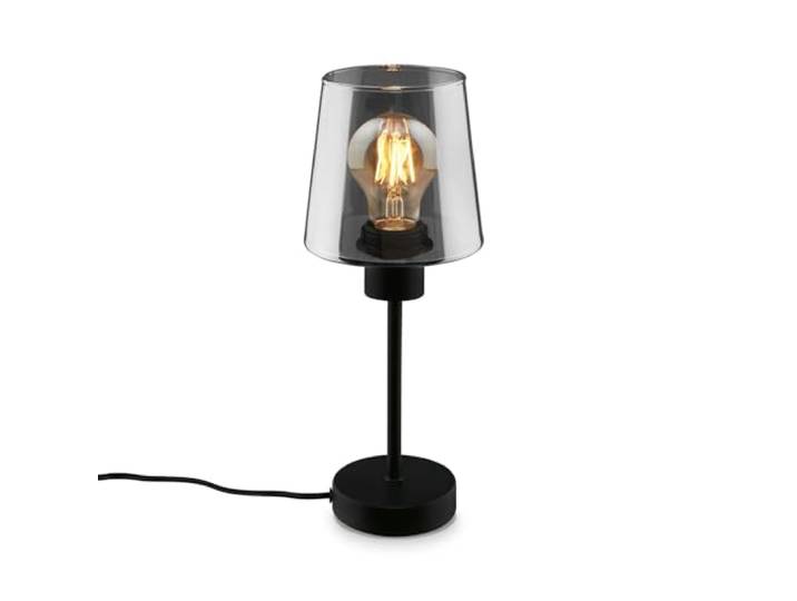 BRILONER - Lampe de chevet\, verre fumé\, interrupteur à fil Lampe de bureau\, lampe de table E27 pour Home Office\, lampe de lecture\, noir