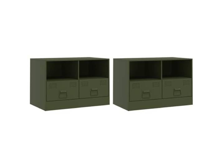GHVBNMF TV Schrank 2er Set Olivgrün Kaltgewalzter Stahl Fernsehtisch 67cm Stabiles 2er Set Lowboard aus Stahl für Wohnzimmer und Schlafzimmer. Bietet praktischen Stauraum mit Schubladen.
