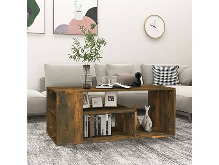 HEFZGDB Couchtisch Räuchereiche 100x50x40 cm Holzwerkstoff mit Stauraum Ablagen, minimalistisches Design moderner Beistelltisch für Wohnzimmer