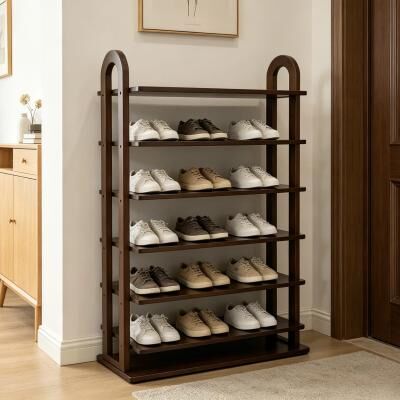 Kodotan sofa 7-Tier Solid Wood Shoe Rack, Narrow Vertical Shoe Storage Organizer, Space-Saving Wooden Shoe Shelf with Arched Handles