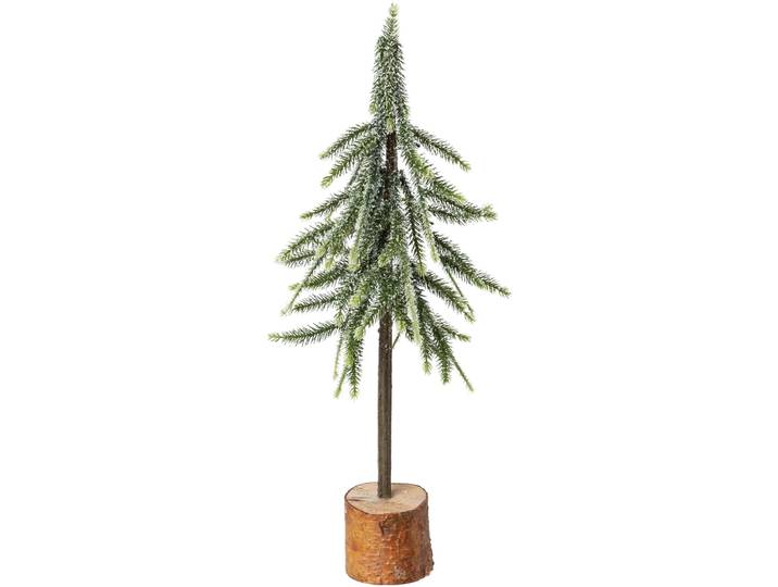 Dekobaum CREATIV GREEN Janosch, Weihnachtsdeko , grün, H:50cm, Kunststoff, Massivholz, Dekofiguren, Dekobaum, Fichtenstamm mit beschneiten Zweigen auf Holzsockel