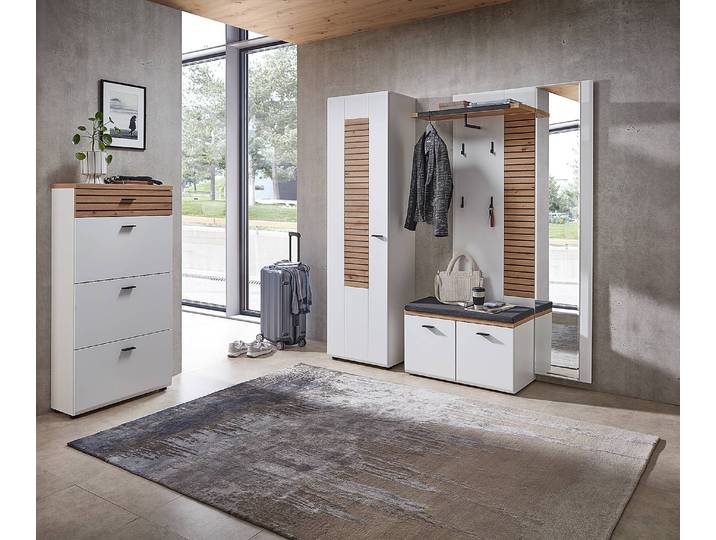 Porte-manteau mural avec miroir 117 x 193 x 34cm Blanc