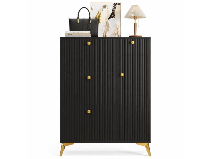 Stilvora Schuhschrank in Schwarz Schuhkipper mit 3 Klappen und 1 Schublade für Eingangshalle und Flur, B90/T25/H121cm, Metall, Rechteckig,Rechteckig, konisch, 90x121x25 cm, Garderobe, Schuhaufbewahrung, Schuhkipper