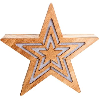NÄVE LED Stern "Weihnachtsdeko aus Holz", beige (natur), H: 23cm, 1 Stk., Leuchten, LED Dekoobjekt aus Holz, inkl. Timer, Höhe ca. 23 cm, Batteriebetrieb