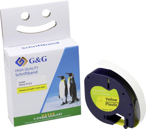 G&G BM-D-G-91222 Kompatibel ersetzt DYMO 91222 Bandfarbe: Gelb Schriftfarbe: Schwarz 12mm 4m