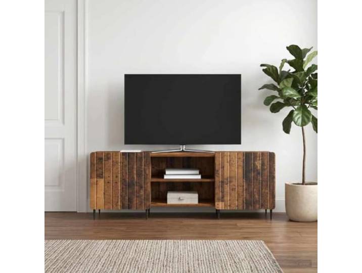 GKMBCVDFR TV-Schrank Altholz 150x31x52 cm Holzwerkstoff mit Pendeltüren 90°-Pendeltüren, Regale, Eisenbeine, rechteckiges Design, robuste Struktur, pflegeleichte Oberfläche