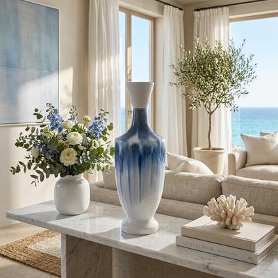 Sagebrook Home Decorative Jar - Blue Ceramic Tall Coastal with Lid, 16 in.