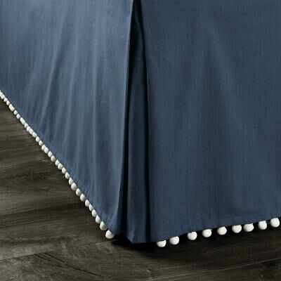 Audree Pom Pom Bedskirt - Indigo, Queen - Ballard Designs