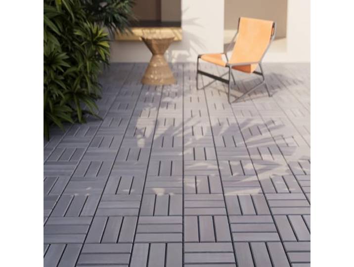 casa.pro Terrassenfliesen Alliste 10er Set Holzfliesen für Balkon 12 Lamellen 0,9 m² Outdoor Bodenbelag für Garten Klickfliesen wetterfest Bodenplatten Grau