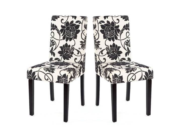 Lot de 2 chaises de salle à manger en tissu imprime blanc&noir pieds fonces
