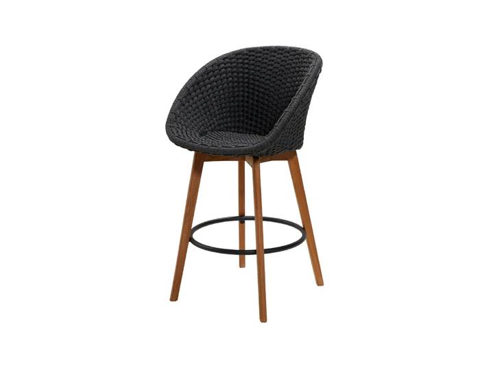 Cane-line Tabouret de bar Peacock Dark grey, pieds en teck